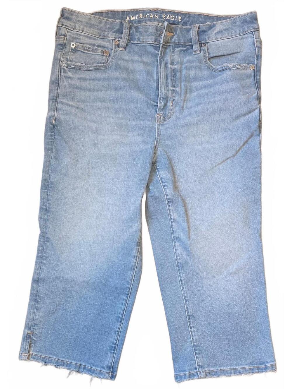 American Eagle Light Blue Cropped Jeans with Raw Hem - Size 12 Regular